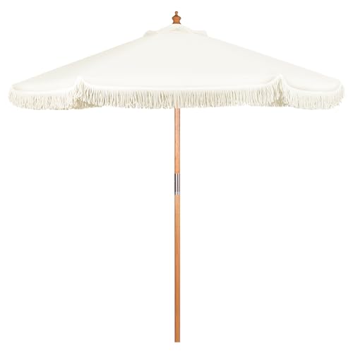 Sekey Fransen Ombrellone Parasole In Legno, 220 Cm, Con Nappe, Ombrellone Da Giardino, Ombrellone Hawaiano, Rotondo, Uv50+