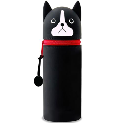 Gdfjbg Trousse Ecole 2 En1 En Silicone Souple - Trousse Silicone Verticale, Kawaii Cuccioli Trousse Porte-Stylo De Table,Porte-Plume, Fermeture Eclair