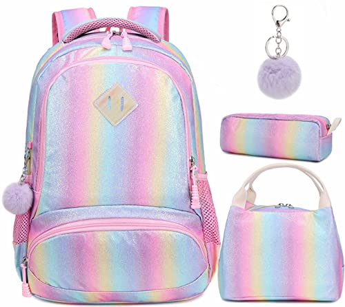 Meisohua Zaino Glitter Per Ragazze Arcobaleno - Zaino Prescolare Per Bambini Carino Zaino Da Viaggio Leggero Bel Regalo Da Giorno Casual Per Ragazze 3