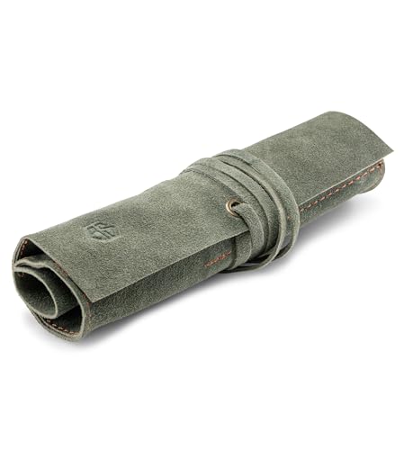 Angus Stoke Astuccio In Pelle Per Penne, Pennelli E Accessori – Astuccio In Pelle – Pennarelli Handmade Leonardo, Verde Oliva, Cartellina Arrotolabile