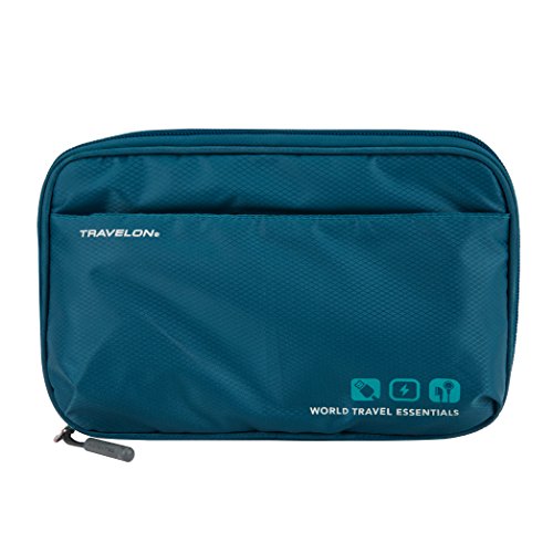 Travelon World Travel Essentials Tech Organizer, Pavone Teal, 8.5 X 5 X 1, Travelon World Travel Essentials Tech Organizer