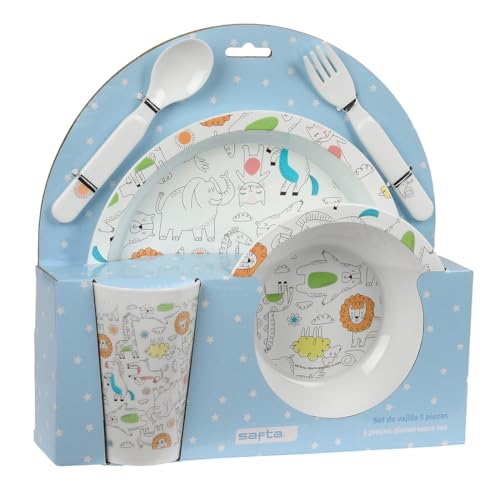 Safta Prescolastico Zoo - Set Di Piatti E Posate, Confezione Da 26 X 9 X 26 Cm, Beige, M, Casual