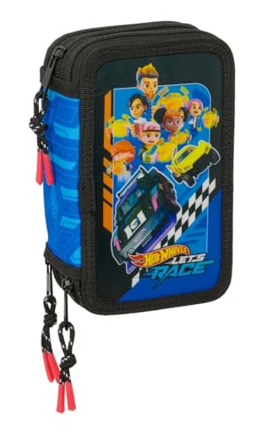 Safta Hot Wheels Let'S Race - Astuccio Scuola Con 37 Utili Inclusi, Astuccio Per Bambini, Ideale Per Bambini Dai 5 Ai 14 Anni, Comodo E Versatile, Qua