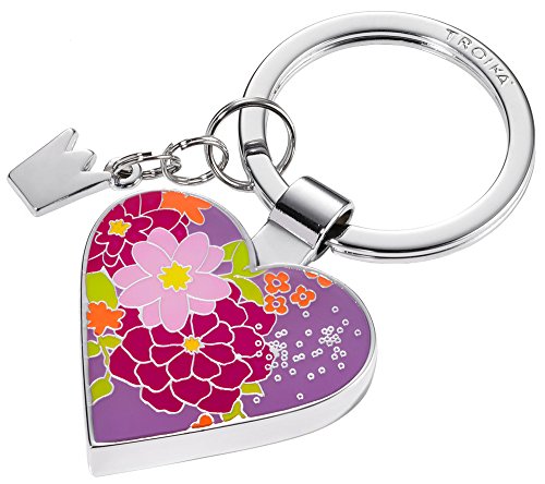 Troika Portachiavi A Cuore, Con Fiori E Piccola Coroncina, In Metallo Smaltato, Placcato, Con Elemento Magnetico, Multicolore