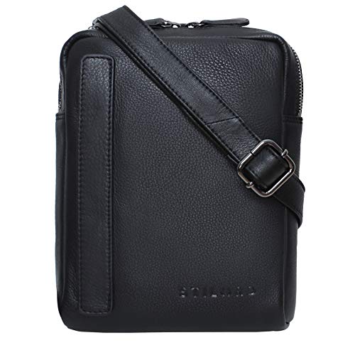 Stilord 'John' Borsa Piccola Uomo In Pelle Vintage Borsetta Cuoio Borsello Con Tracolla Per Tablet Da 8,4 Pollici, Colore:Nero