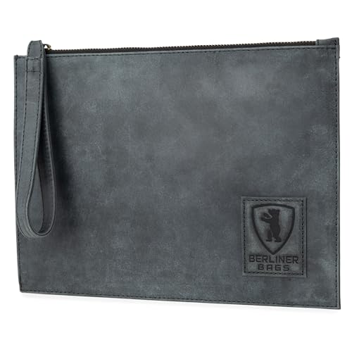 Berliner Bags Cartella Portadocumenti Vintage Dirk In Pelle, Borsa E Organizer Da Viaggio Per Passaporto, Biglietti, Penne, Grigio Scuro, Grigio Scuro