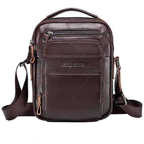 Mannuosi Uomo Borse A Spalla Vintage Zaino Monospalla Casual Borse A Mano Viaggio Vera Pelle Multitasche Borse Organizer Portatutto Marrone