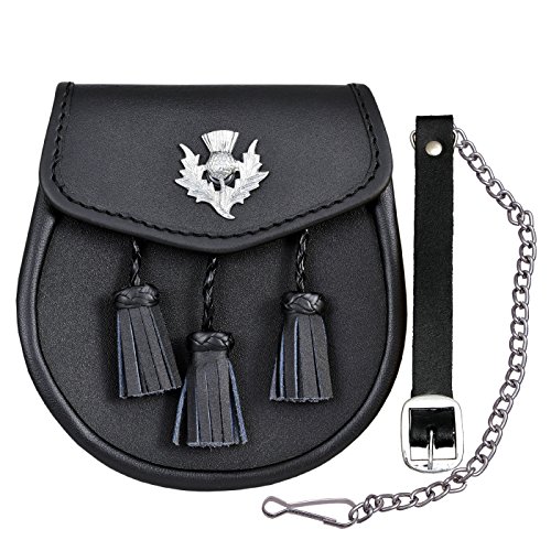 Shyne Kilts U.K Cardo Pelle Casuale Sporran Con Tre Intreccio Nappe Vera Pelle Borsa Scozzese In Pelo