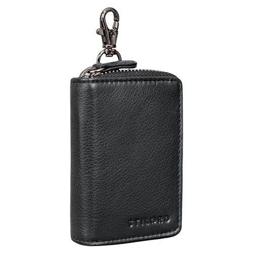 Stilord 'Emory' Portachiavi Uomo Pelle Con Cerniera Borsellino Per Chiavi Rfid Custodia Per Carte Di Credito Vintage In Vera Pelle, Colore:Nero