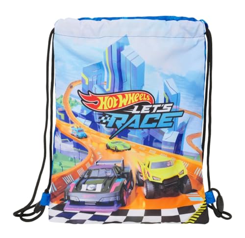 Safta Hot Wheels Let'S Race – Zaino A Sacco Piatto Junior, Ideale Per Bambini Di Diverse Età, Comodo E Versatile, Qualità E Resistenza, 26 X 34 Cm, Bl