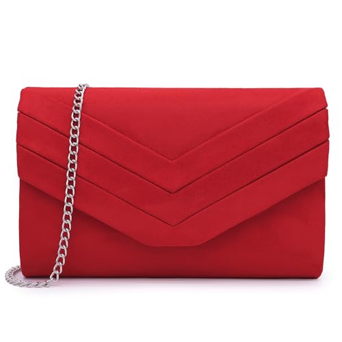 Milisente Pochette Donna Clutches Morbida Scamosciato Busta Da Sera Borsa Classic Clutch Purse (Rosso)