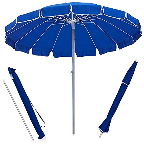 Bakaji Ombrellone Antivento Da Mare Spiaggia Giardino Diametro 220 Cm Con Palo In Alluminio 32Mm Struttura A 16 Stecche In Fibra Di Vetro E Rivestimen