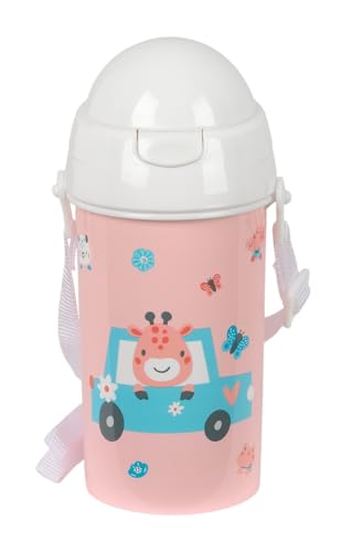 Safta Prescucolar Jirafa - Bottiglia Di Apertura Automatica, Con Cannuccia, Bottiglia D'Acqua, Senza Bpa, Con Tracolla, Comoda E Leggera, 500 Ml, 7,3