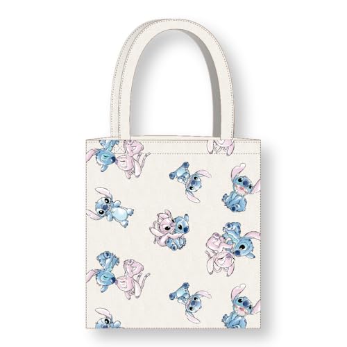 Cerdà Lilo E Stitch Borsa Tote Con Manici Lunghi - 36 X 39 Cm - Poliestere E Cotone - Motivo Stitch E Angel - Bianco