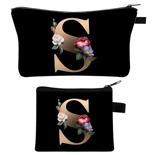2 Pezzi Personalizzati Make Up Bag Regalo Per Fidanzata Mamma, Borsa Cosmetica Da Donna Personalizzata A-Z, Regalo Di Compleanno Per Donne, Migliore A