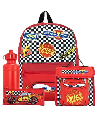Disney Set Di Zaini Cars Da 4 Pezzi | Saetta Mcqueen Zaino Astuccio Bottiglia D'Acqua E Borsa Per Il Pranzo | Zaini Per Bambini Per La Scuola E Le Avv
