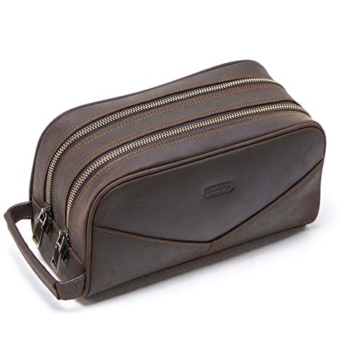 Contacts Borsa Da Toilette In Vera Pelle Con Cerniera Dopp Kit Da Viaggio Borsa Frizione Per Lavaggio Notturno Borsa Da Barba Per Uomo/Donna, 1#Caffè,