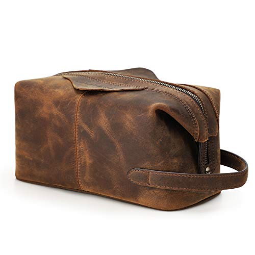 Contacts Borsa Da Toilette In Vera Pelle Con Cerniera Dopp Kit Da Viaggio Borsa Frizione Per Lavaggio Notturno Borsa Da Barba Per Uomo/Donna, 4#Caffè,