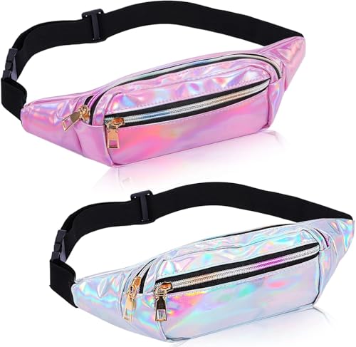 Extrapins 2 Marsupio, Da Donna, 2 Scomparti, Impermeabile, Con Brillantini, In Pelle, Per Sport All'Aria Aperta, Viaggi, Escursionismo (Argento + Rosa