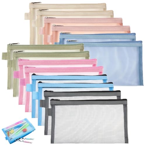 Saijian 14 Pezzi Astucci Per Matite Astuccio Portapenne Con Cerniera Mesh Sacchetto Trasparente Tasche Con Zip Per Forniture Di Cancelleria Per Uffici