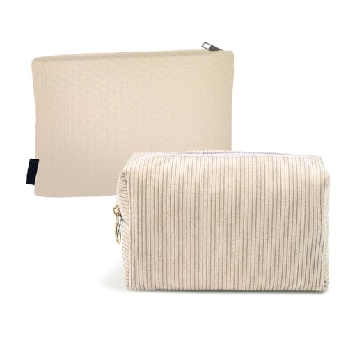 Xnivuis 2 Pcs Borsa Da Trucco Viaggio, Pochette Toiletry Make Up Bag, Borsa Da Toilette Per Donna, Borsa Toilette In Velluto A Coste Tinta Unita Porta
