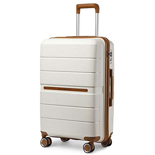 British Traveller Valigia Rigida 76Cm Trolley Grande Pp Leggero Con Tsa Lucchetto (28Pollici, Bianco)