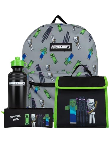 Minecraft Zaino Bambino Creeper Borsa Bambini | Set Zaino Scuola Elementare Bambino | Borsa Con Astuccio | One Size Nero