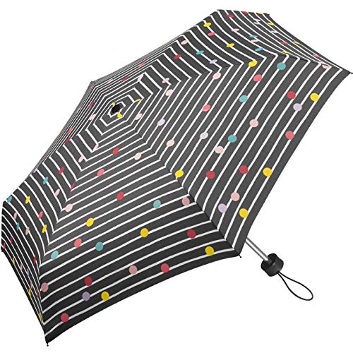 Ombrello Bikini Dots & Stripes Grigio, Mini Ombrello Tascabile Apribile A Mano., 90 Cm