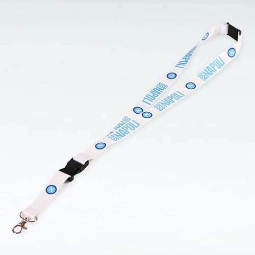 Ssc Napoli Portachiavi Portapass Con Moschettone E Gancio Antisoffoco, Bianco