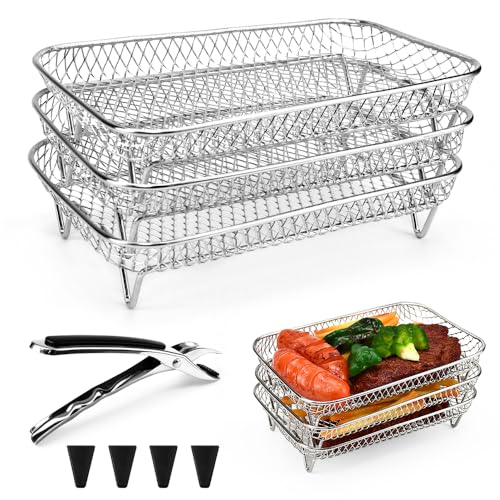 Lpamaba 3 Griglie Per Friggitrice Ad Aria Cestelli Per Friggitrice Ad Aria In Acciaio Inox Cestelli Per Disidratatore Impilabili A 3 Strati Per Friggi