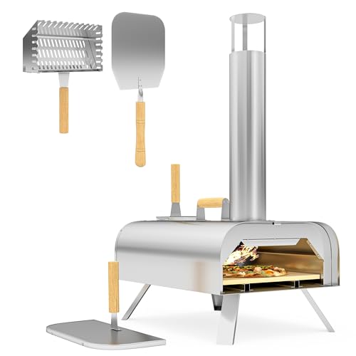Outsunny Forno Per Pizza A Pellet Di Legno Con Pietra Refrattaria E Pala, Forno Pizza A Legna In Acciaio Inox Con Gambe Pieghevoli E Manici, Per Campe