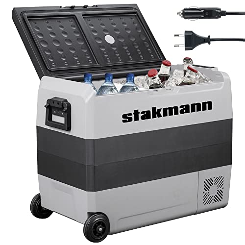 Stakmann Frigorifero Portatile Con Compressore 12V 220V, Frigo Congelatore Con 2 Scomparti, Ruote E Manici Laterali, Ac-Dc 12/24 V, Ideale Per Auto, C