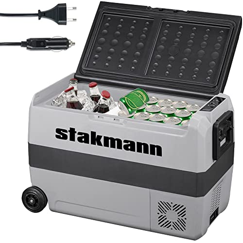 Stakmann Frigorifero Portatile Con Compressore 12V 220V, Frigo Congelatore Con 2 Scomparti, Ruote E Manici Laterali, Ac-Dc 12/24 V, Ideale Per Auto, C