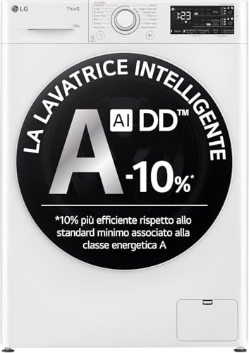 Lg Ai Dd F4R3710Nsww Lavatrice 10Kg A Carica Frontale, Serie R3, Lavatrice Classe A -10%, 1400 Giri, Autodosaggio, Lavaggio A Vapore, Wi-Fi, Libera In