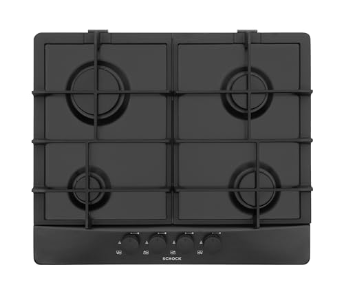 Schock | Piano Cottura 4 Fuochi Gas Primus Pc60 Con Manopole Nere Opache Soft-Touch, Griglie In Ghisa, Valvole Di Sicurezza, Nero Opaco, 585X500 Mm