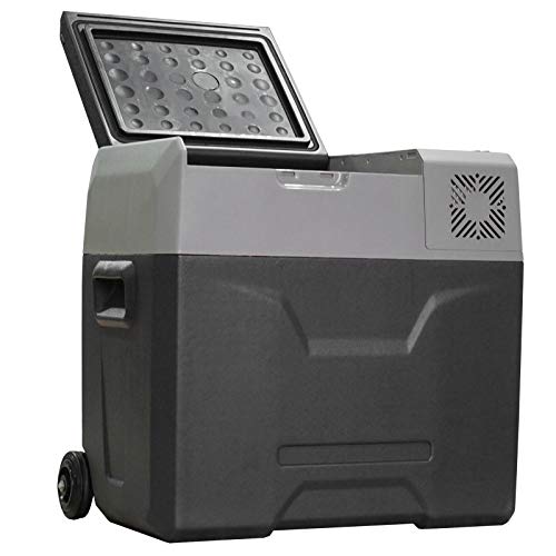 Homcom Frigo Per Auto Da 50L Con Pannello Touch, Maniglia E 2 Rotelle, Frigo Piccolo In Alluminio E Plastica, 58.6X37.8X54.5 Cm, Grigio