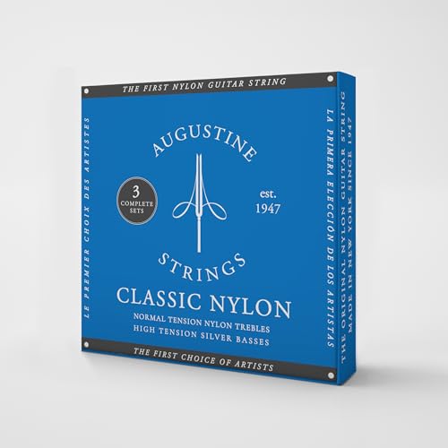 Augustine - Corde Per Chitarra - Confezione Da 3 Set Di Corde Classic Blue, Tensione Forte