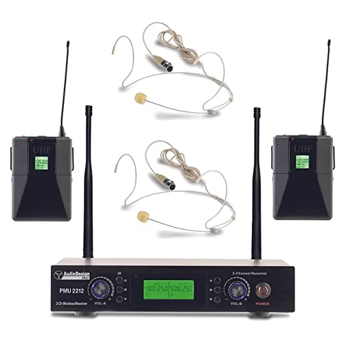 Audiodesign Pro Pmu 2212Bp Set Centralina E 2 Microfoni Ad Archetto Uhf, Kit Radiomicrofono Palmare Professionale, Microfono Wireless Con Body Pack
