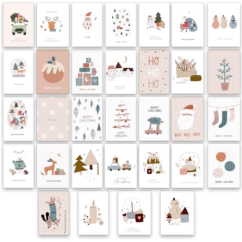 The Lazy Panda Card Company Set Di 64 Cartoline Natalizie Con 32 Diversi Disegni Tradizionali E Rustici