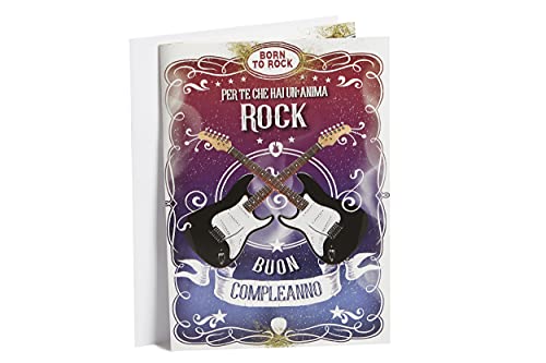 Lina Officine Grafiche Creative Biglietto Auguri Gigante Formato A4-30 X 21 Cm, Musicale Per Chi Ama Il Rock, All’Interno Una Chitarra Da Suonare Con