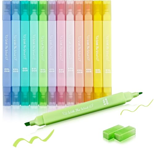 Yoskaedi Set Evidenziatori Pastello, Evidenziatori Colorati Doppia Punta Da 12 Pezzi, Senza Sbavature E Asciugatura Rapida, Pennarelli Per Bibbia, Set