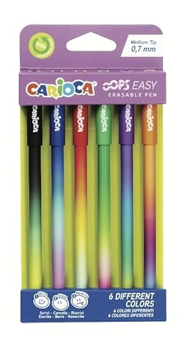 Carioca Oops Easy Penne Cancellabili Colori Assortiti | Scatola Di 6 Penne Cancellabili Con Inchiostro Termosensibile | Aspetto Colori Sfumati | Punta