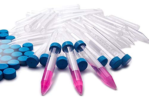 Isolab Usa - Tubi Centrifuga In Plastica, 15 Ml, Fondo Conico - Tappi A Vite Blu, Segni Graduati, Non Sterili, Confezione Da 50 Pezzi (50, 15 Ml - 50