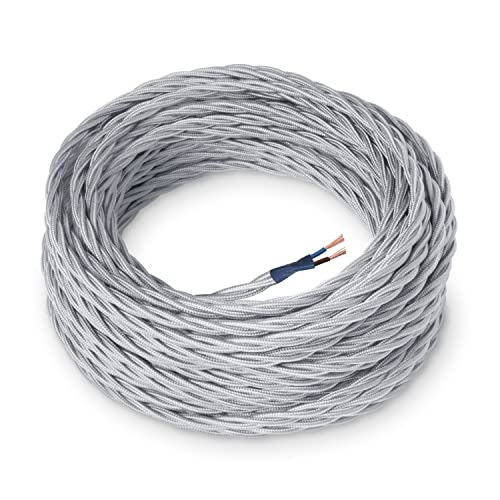 Amarcords - Cavo Elettrico Tessile Colore Argento, Trecciato, Seta, 5 Metri, A 2 Conduttori 2X0,75 - Filo Rivestito In Tessuto Colorato Vintage Per La