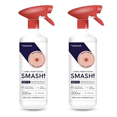 Smash Spray Antipulci E Antizecche Per Ambienti E Tessuti - Per Uso In Casa - 2X500Ml - Insetticida Senza Permetrina