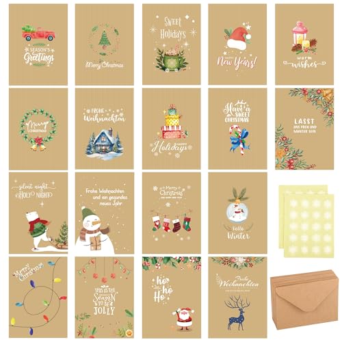 Boriya Biglietti Natale - Biglietti Natalizi Con Busta, 36 Bigliettini Auguri Natale Piccoli,18 Disegni Cartoline Natalizie Eleganti, Biglietto Natali