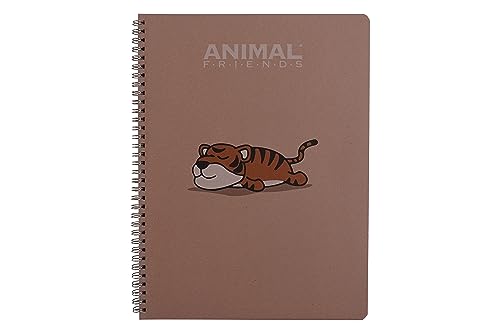 Quaderno A Spirale Con Animali - 70 Fogli Staccabili, Carta Riciclata, Fori E Tratteggio Per Strappo - Animal Friends Green (A4 - Quadretti 5Mm, Tigre
