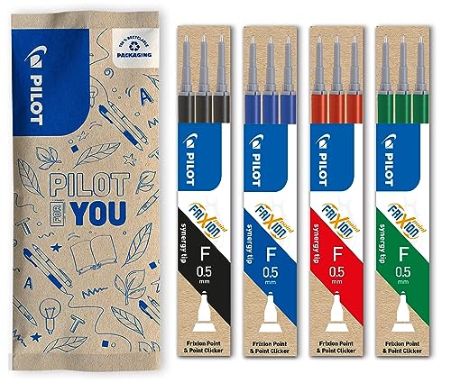 Pilot Frixion - Ricariche Per Penna Cancellabile, 4 Confezioni Da 3 Pezzi Ciascuna Compatibili Con Frixion Point E Frixion Point Clicker, Colori Blu,
