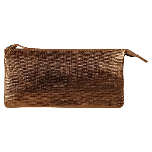 Clairefontaine 410048C -Astuccio Grande 2 Scompartimenti Kleo-Pathra In Vero Cuoio D'Agnello 22X11Cm, Bronzo