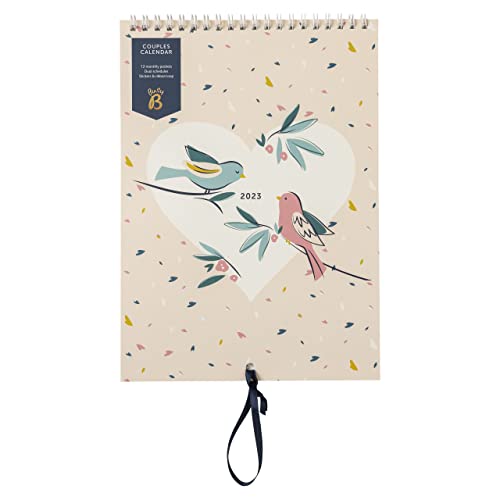 Busyb - Calendario Da Parete Pere Coppie Da Gennaio A Dicembre 2023 - Uccelli - Pianificatore Annuale Per Due, Con Colonne, Tasche Mensili E Adesivi,